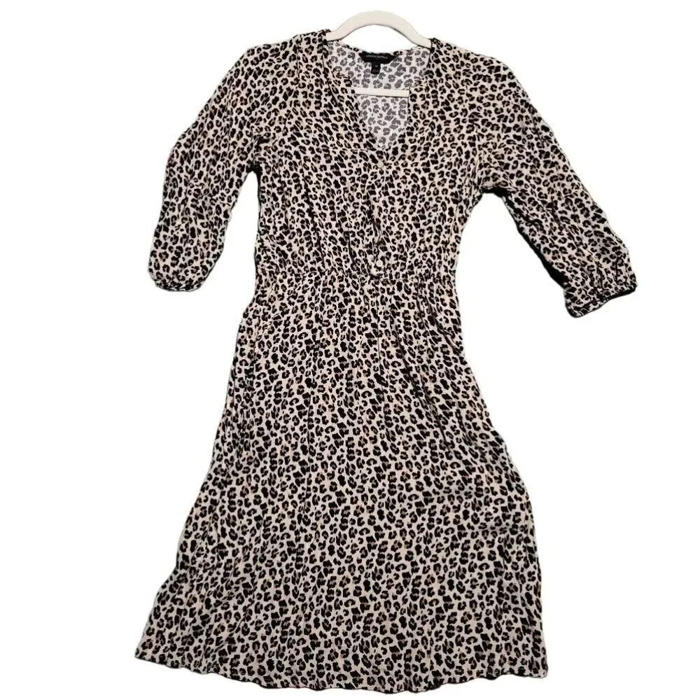 Banana Reublic Balloon Sleeve Button Cheetah Print Dress XS